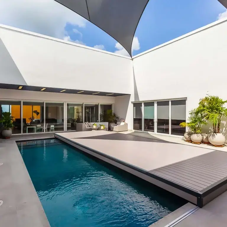 Slide pool cover pergola wood Florida